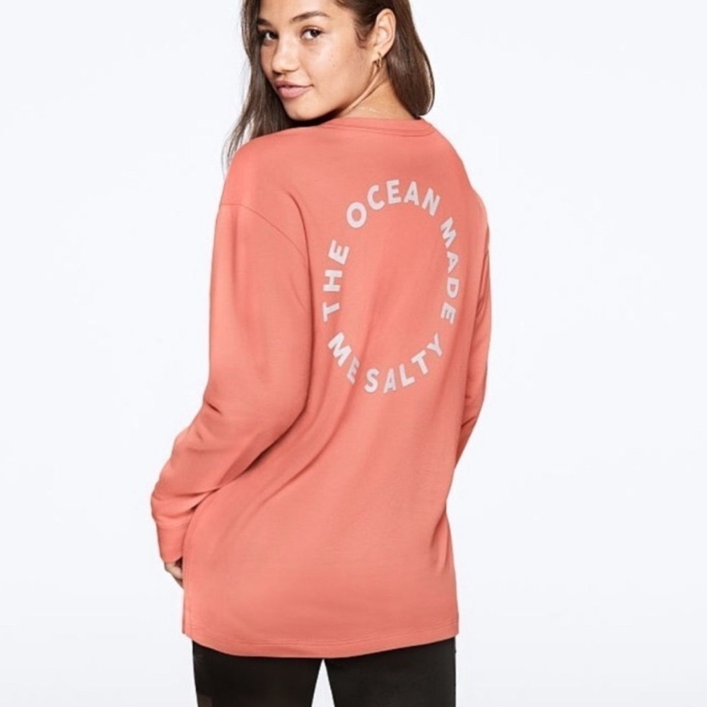 Victoria Secret Pink The Ocean Made Me Salty campus Tee long sleeve coral, M